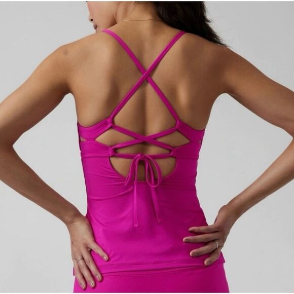 Athleta Triangle Tankini Swim Top Salvia Pink Size Large A-DD Strappy Open Back - Picture 2 of 8